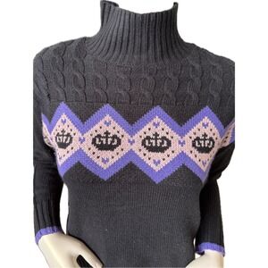 NWT‎ Juicy Couture Sweater Black Crown Pattern Knit Mock Neck Pullover